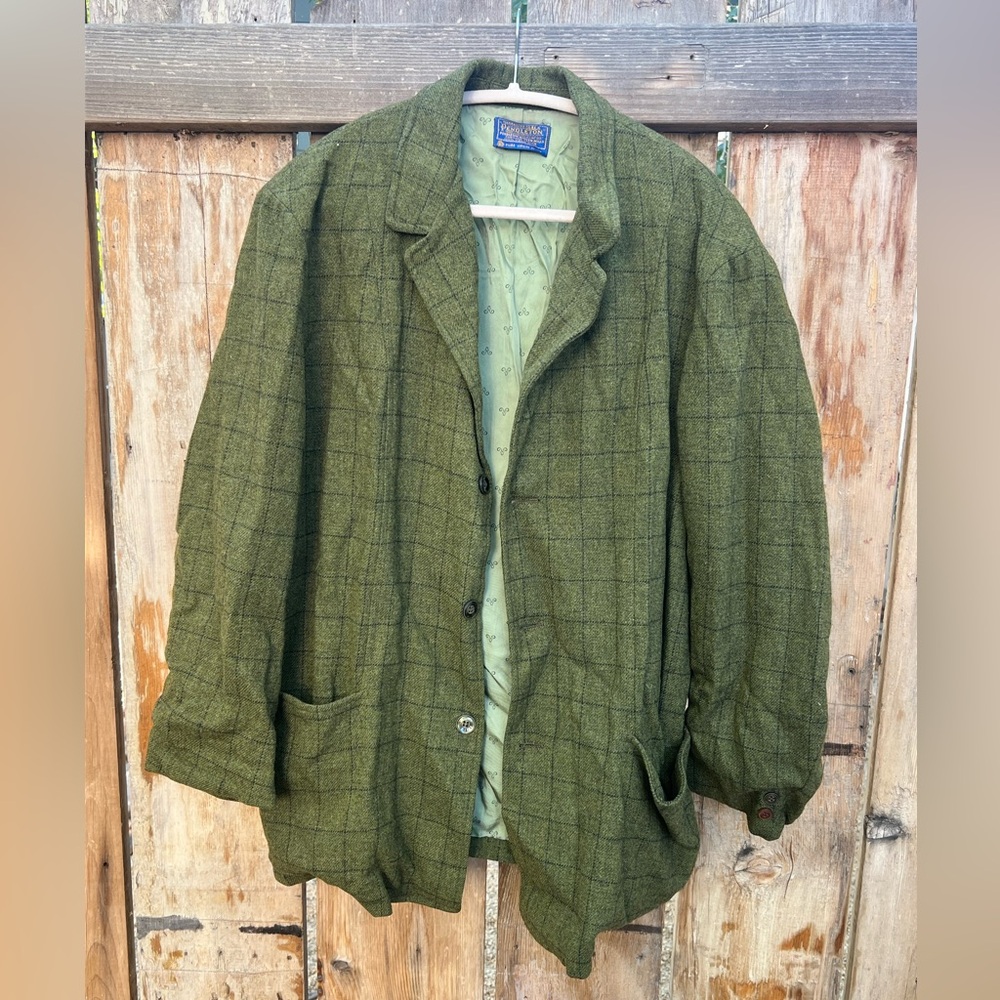 Pendleton Olive Checkered Wool Blazer - image 1